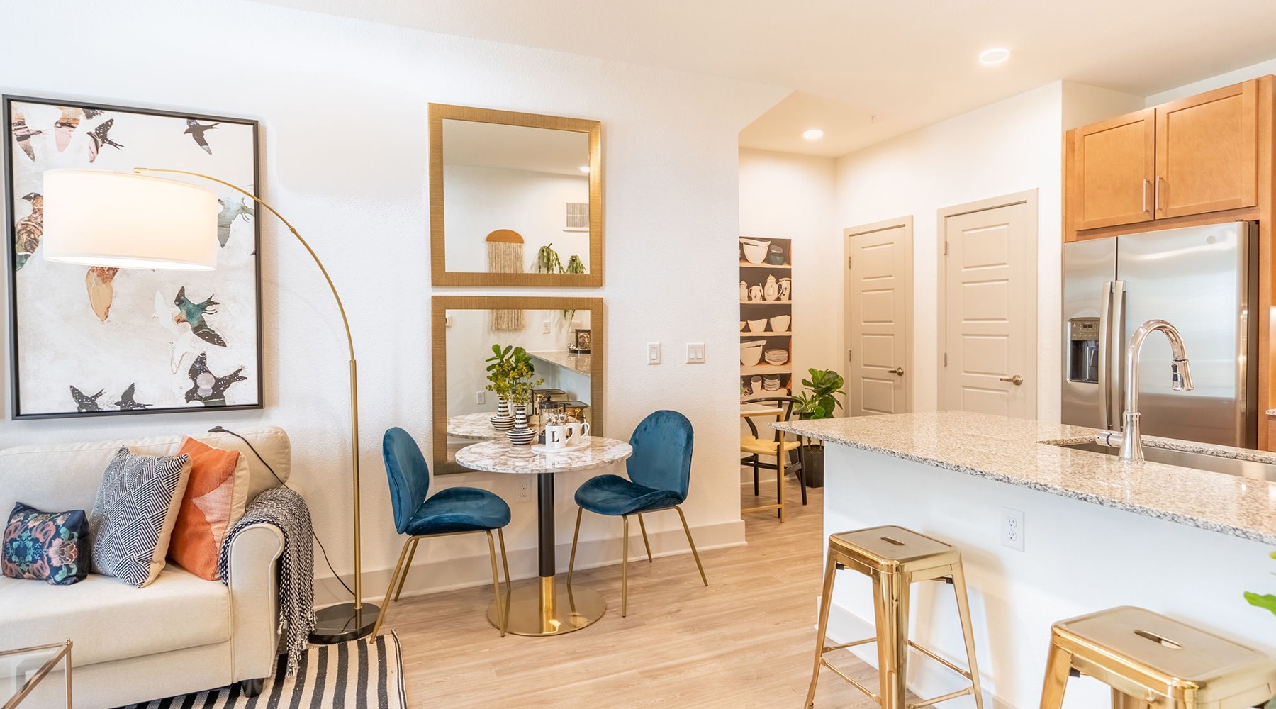 living room with view of the kitchen